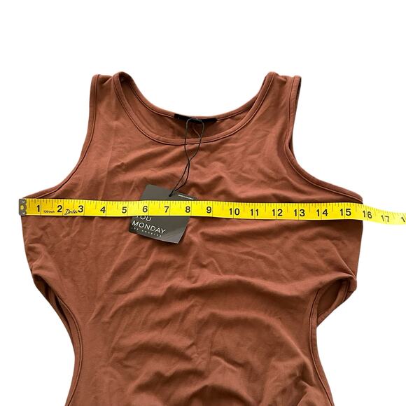 See You Monday Women Sleeveless Open Side Brown Midi Bodycon Dress Size L - NWT - Picture 6 of 8